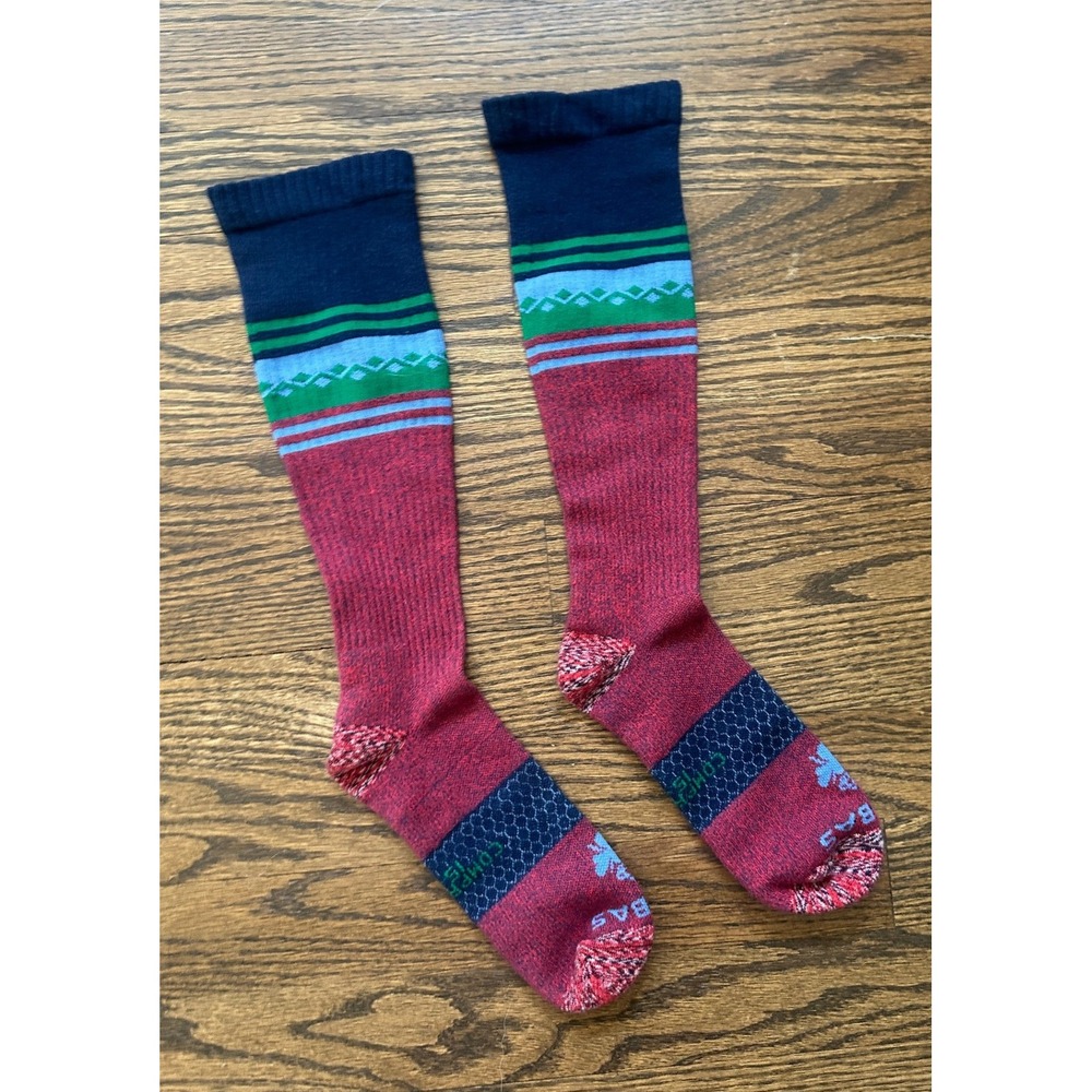 Bombas Compression Knee High Socks Unisex XL Red Blue Fair Isle Hiking Ski Warm